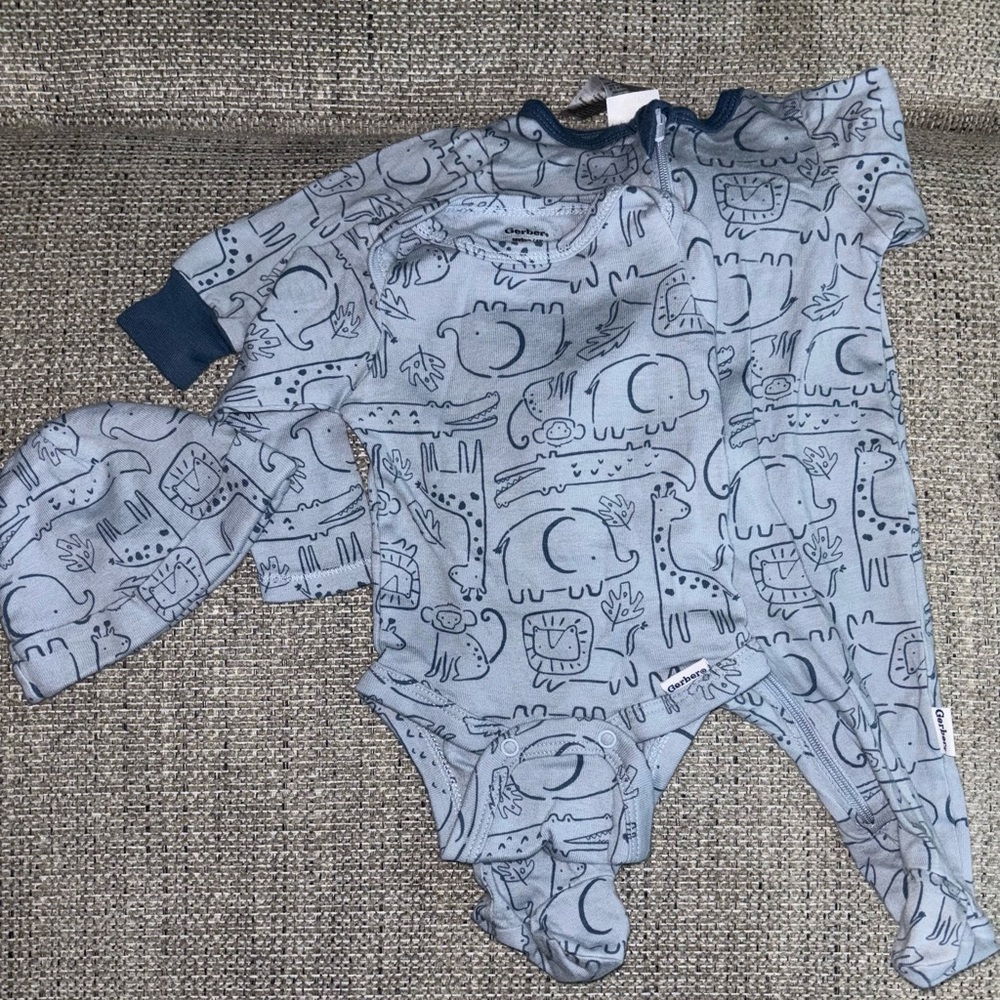 Blue Animal Print Kids Three Piece